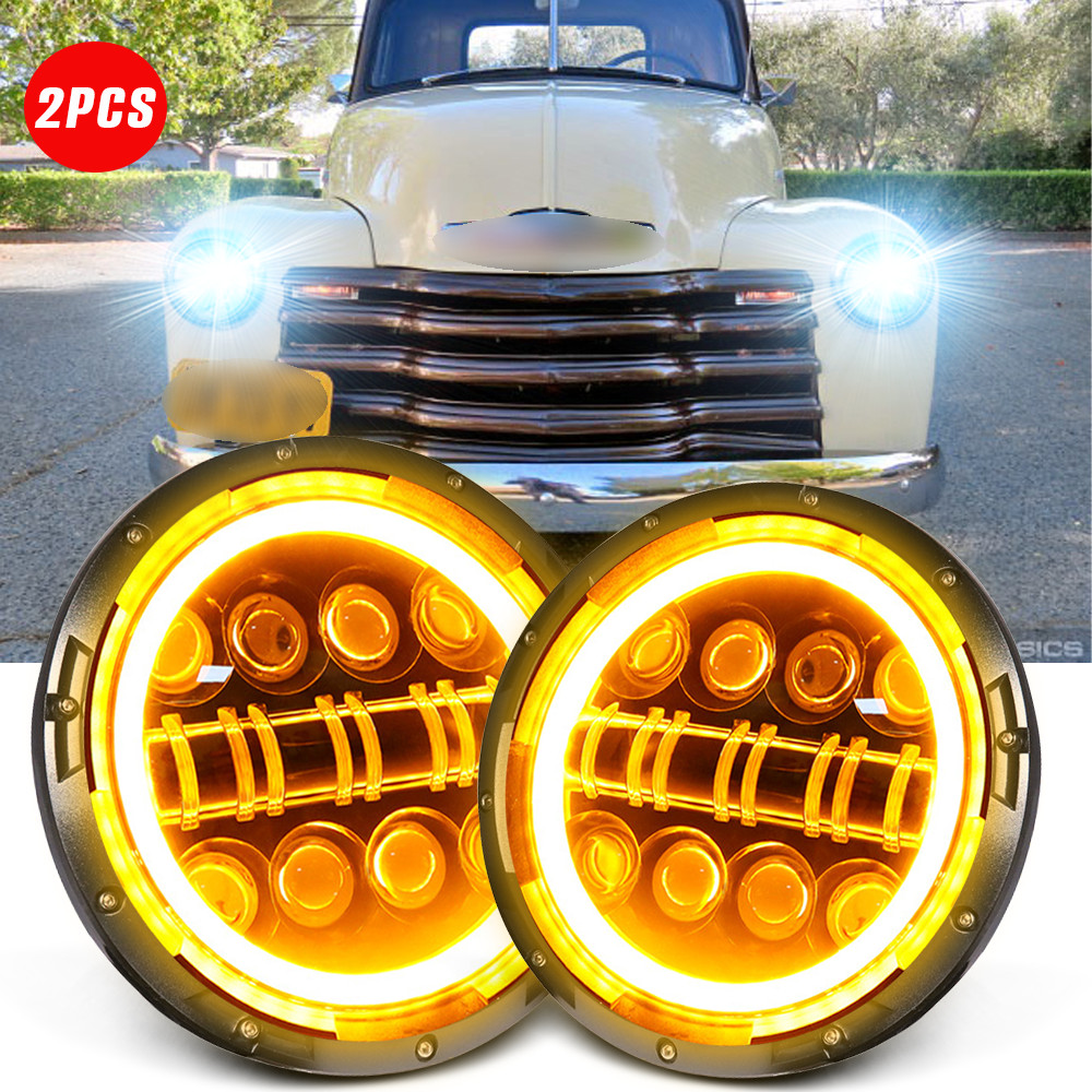 Pair 7″ Round LED Headlights Hi/Lo Fit Chevy Truck 1948 1949 1950 1951-57
