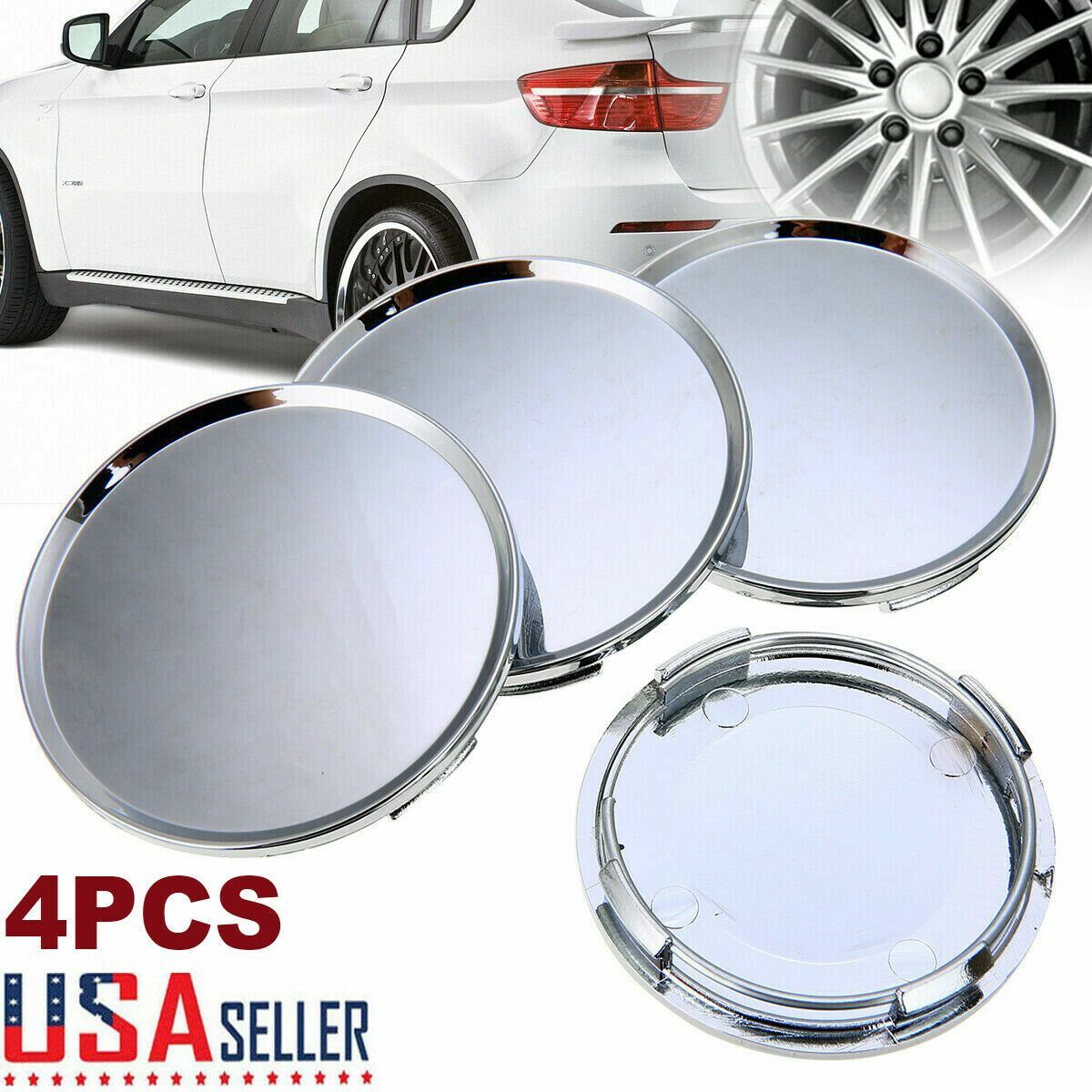 4x Universal 63mm 2.5″ Car Wheel Hubs Center Caps Covers No Badge Emblem silver