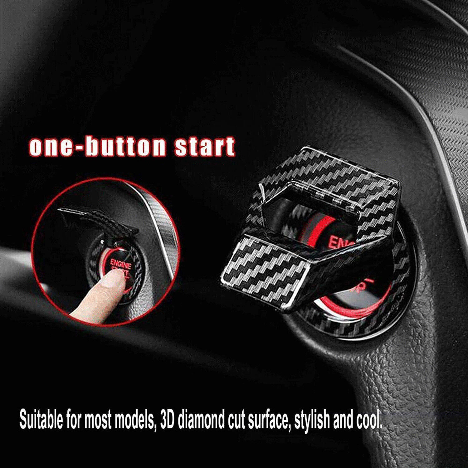Carbon Car Fiber Engine Start Stop Push Button Switch Cover Trim Accessories