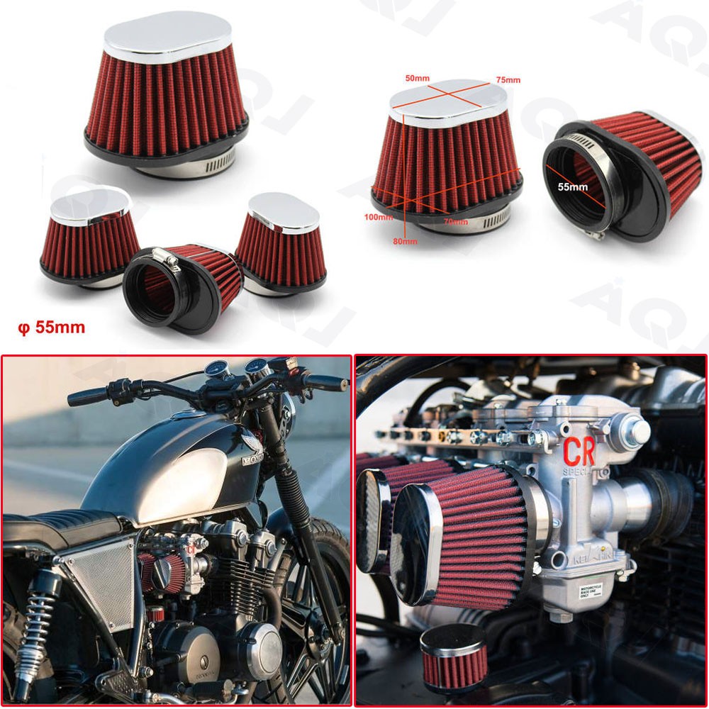 4PCS 55mm Chrome Red Air Intake Filter Cleaner Pod For Yamaha XS650 1975-1981