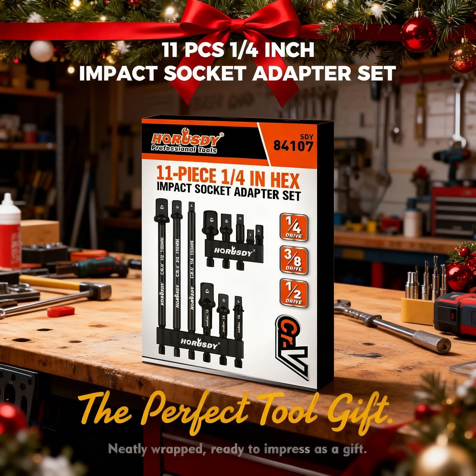 11-Piece Impact Socket Adapter Set – 1/4″ Hex Shank, Cr-V Steel Drill Extensions