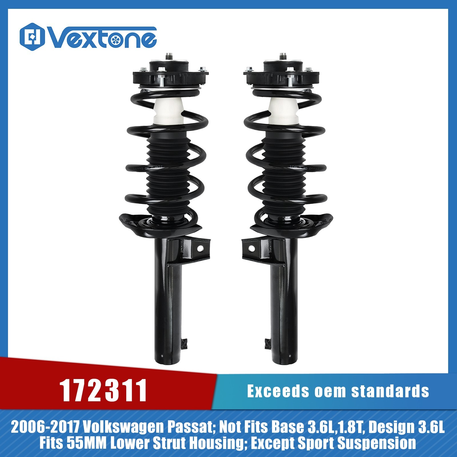55mm Front Struts w/ Coil Spring for Volkswagen Beetle Eos Golf Jetta Passat A3