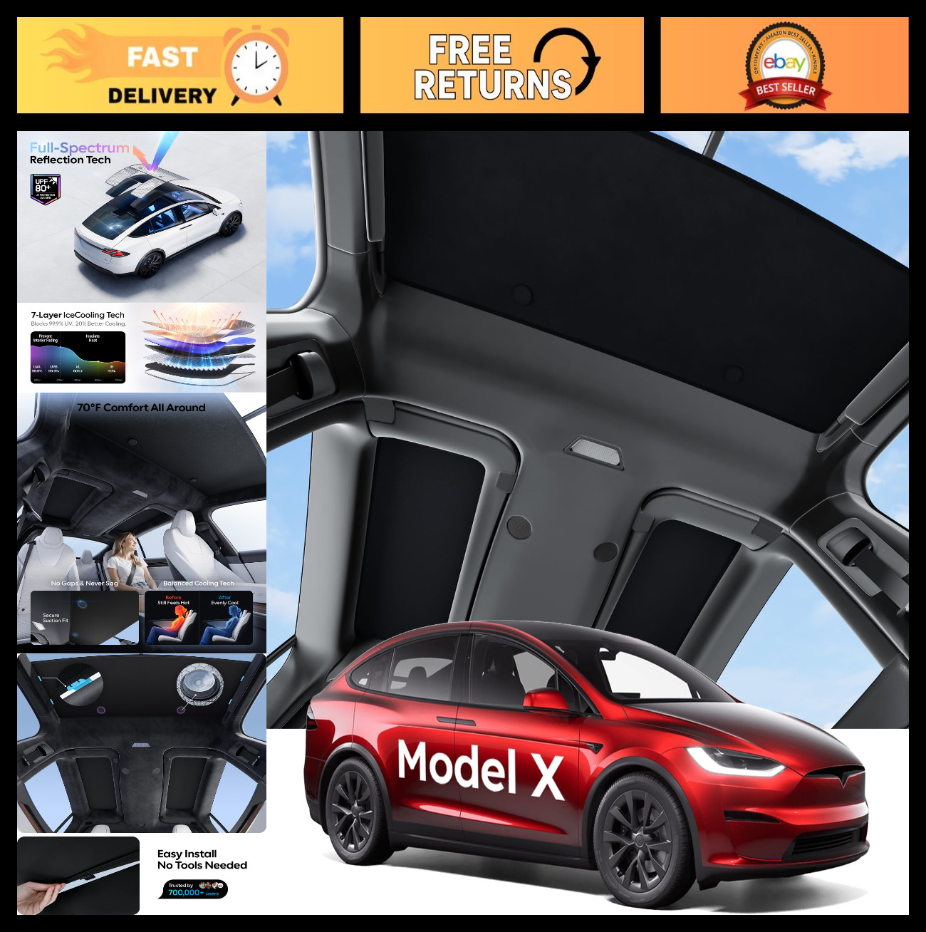 Tesla Model X Sunshade Roof Accessory | 2020-2025, Heat Insulation, Nano Coating