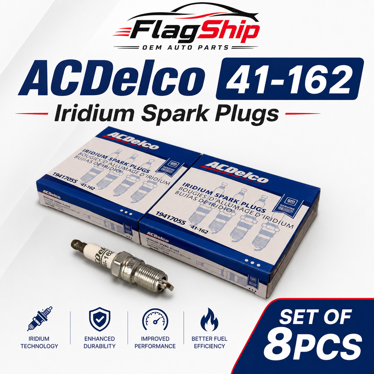 8 NEW Spark Plug-Iridium ACDelco 41-162 FAST FREE SHIPPING USA 19417055