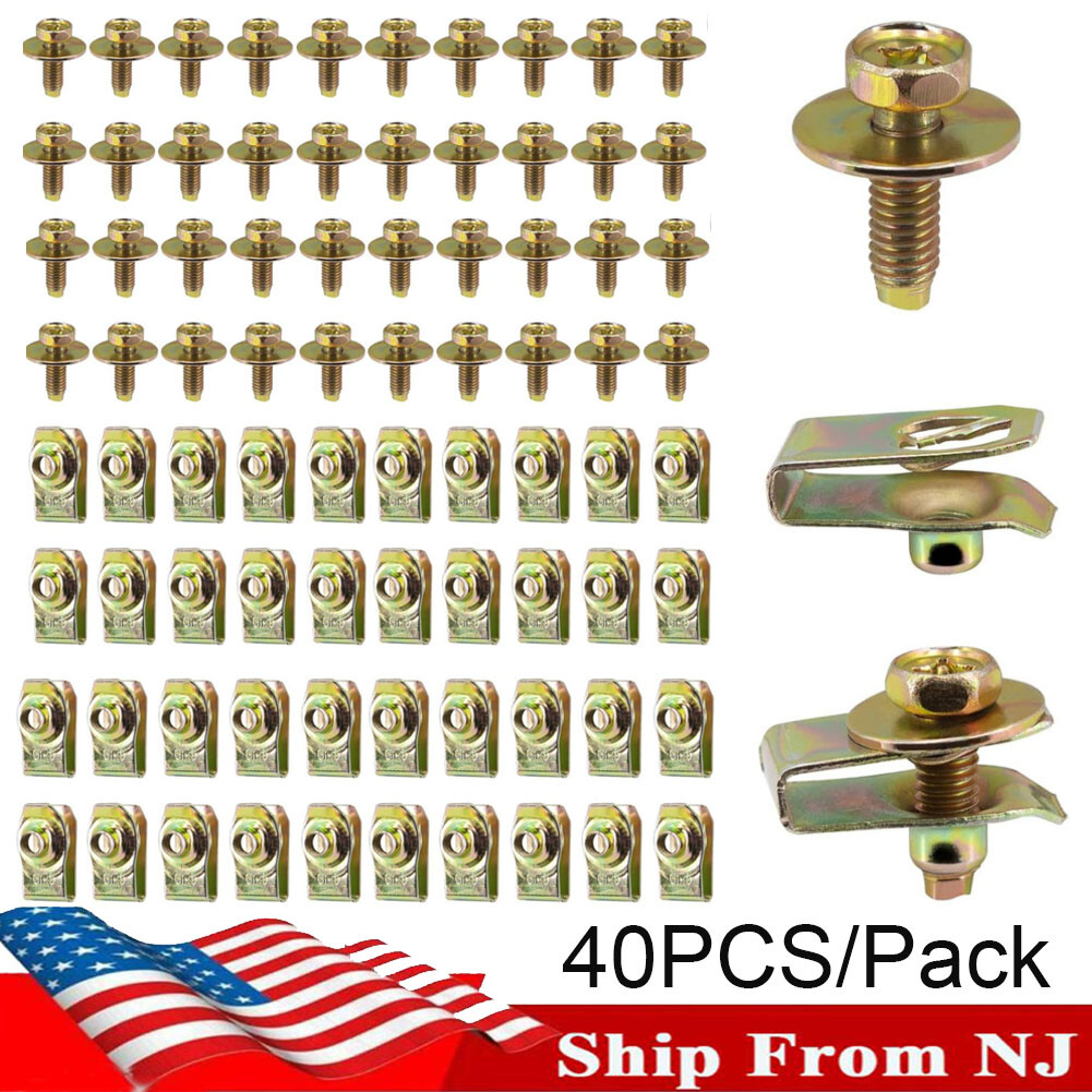 40pcs Self-tapping Screw Fasteners Body Bolts U-nut Clip M6 Engine Cover Shield