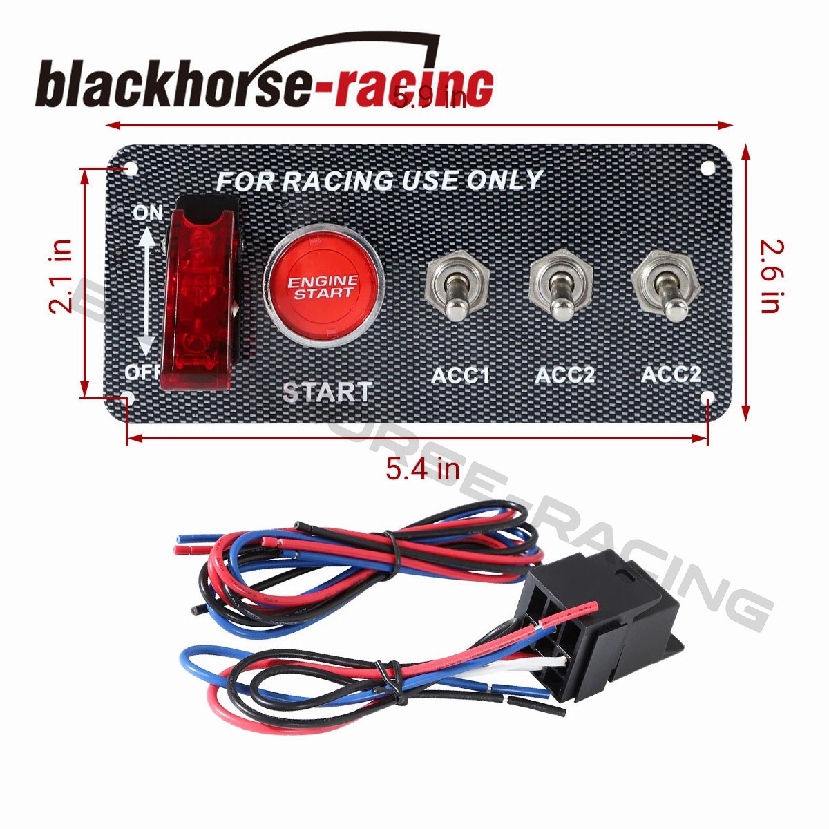 5in1 Ignition Switch Panel Engine Start Push Button Toggle 12V LED Carbon Fiber