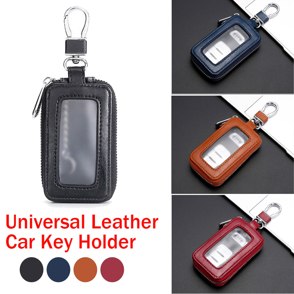 Universal Leather Car Remote Key Fob Chain Zipper Wallet Holder Bags Cover Case