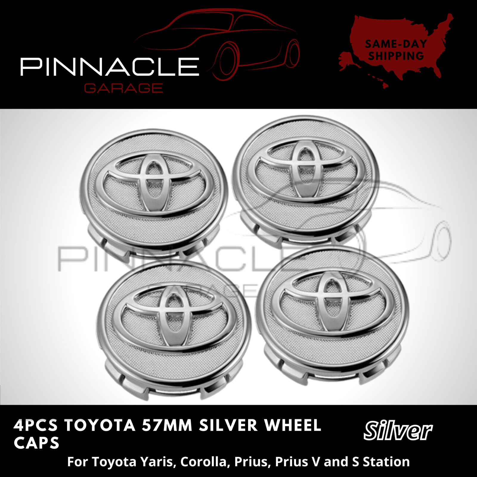 4x TOYOTA 57mm Wheel Center Caps- Corolla, Prius, Yaris- Satisfaction Guaranteed