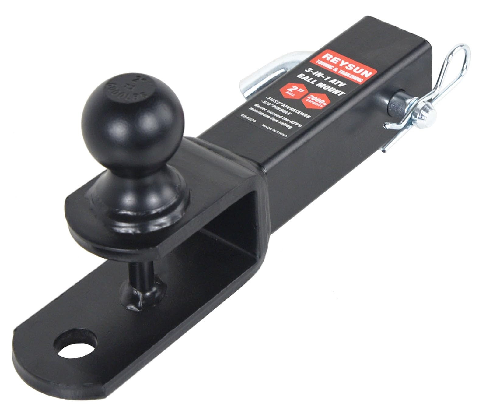 REYSUN 864209 3 in 1 ATV/UTV Trailer Hitch Towing Ball 2″ Receiver, Black