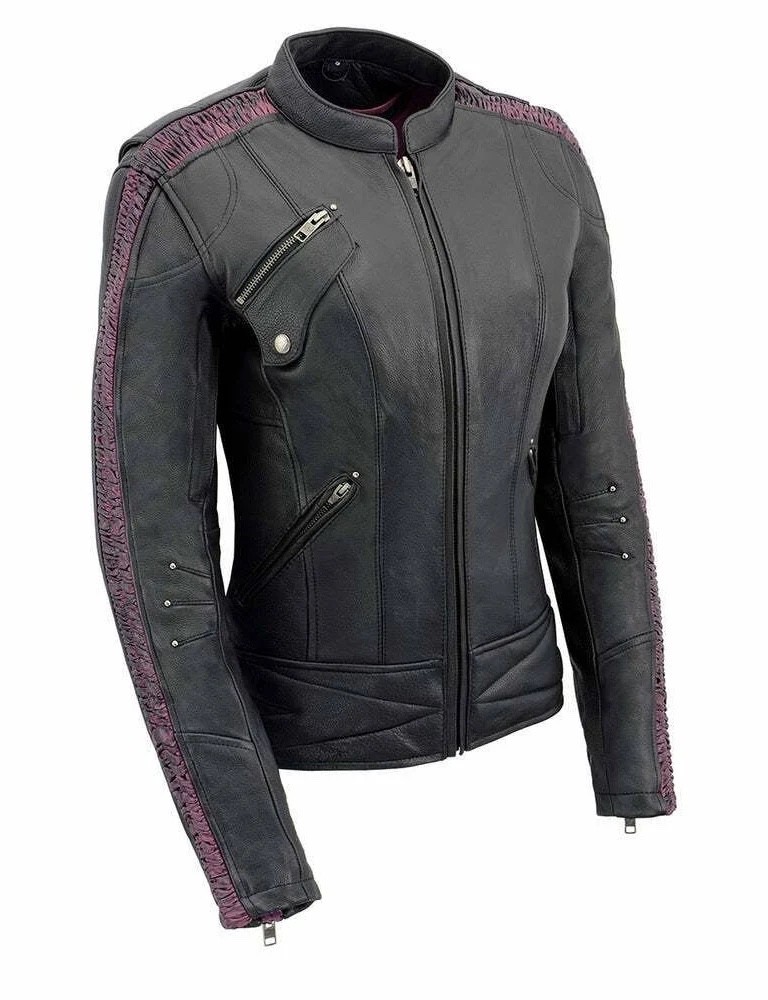 Milwaukee Leather Embossed Embroidered Phoenix Black/Purple Jacket Size M