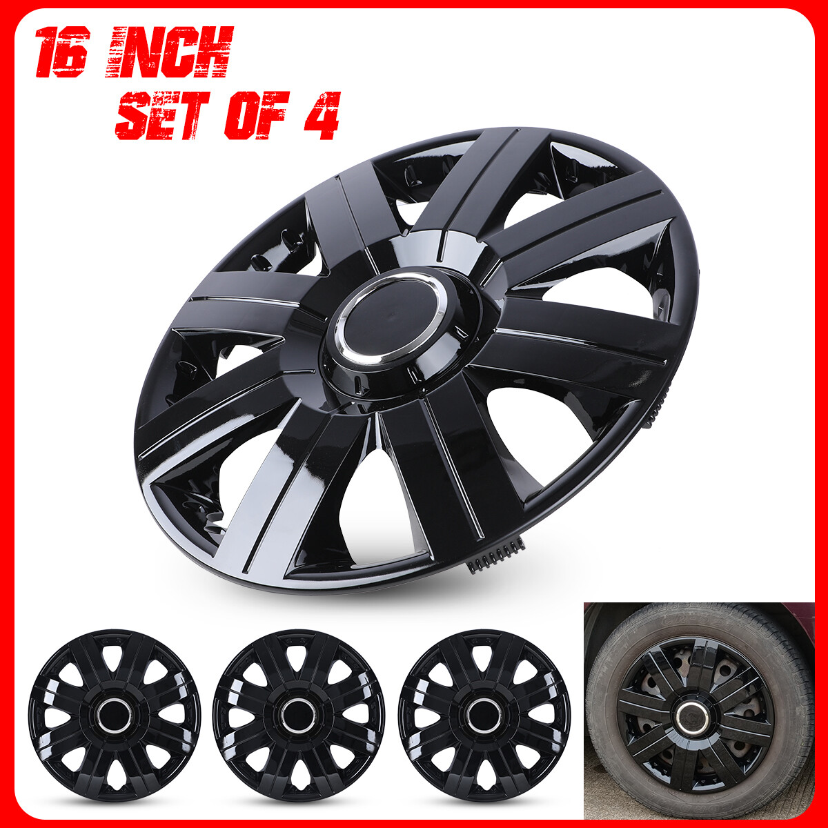 16″ New Wheel Cover Set of 4 Hub Caps Replacement Fits R16 Tire & Steel Rim