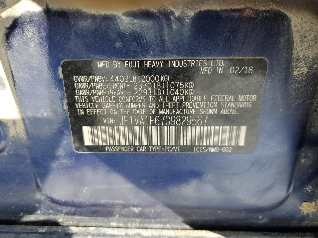 Driver Left Sun Visor Without Pre-crash System Fits 15-21 WRX 3645297