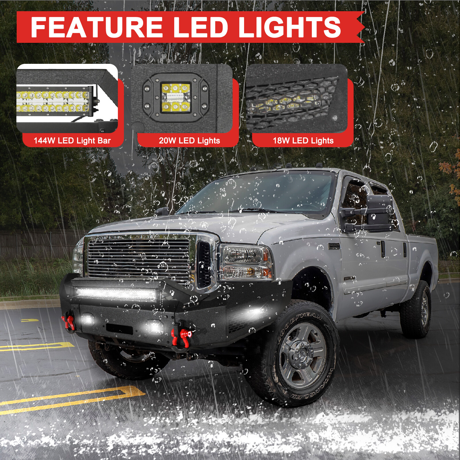 Aaiwa For 2005-2007 Ford F250/F350/F450&Excursion Front/Rear Bumper W/LED Lights