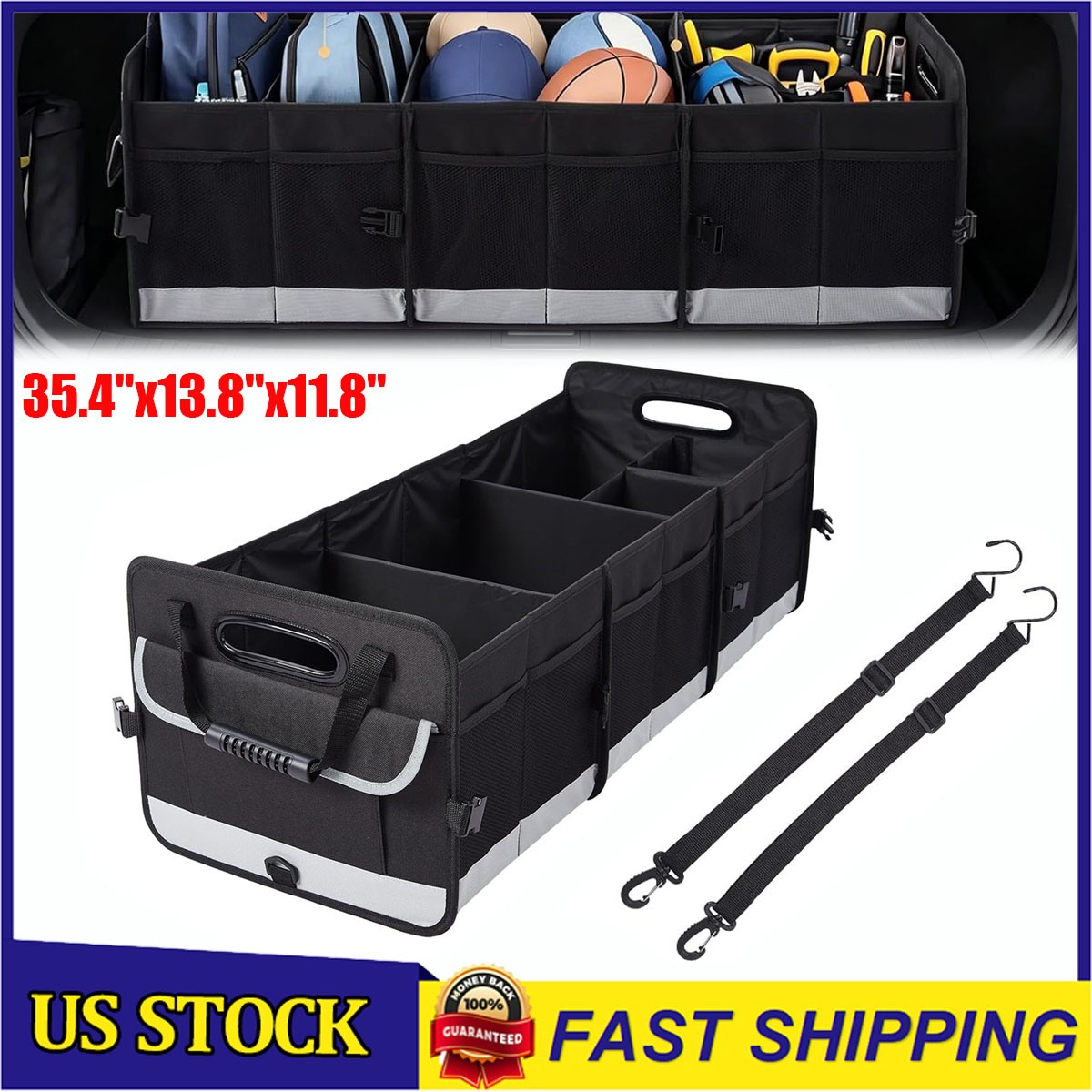 Trunk Cargo Organizer Folding Storage Collapse Bag Bin For Car Truck SUV Black