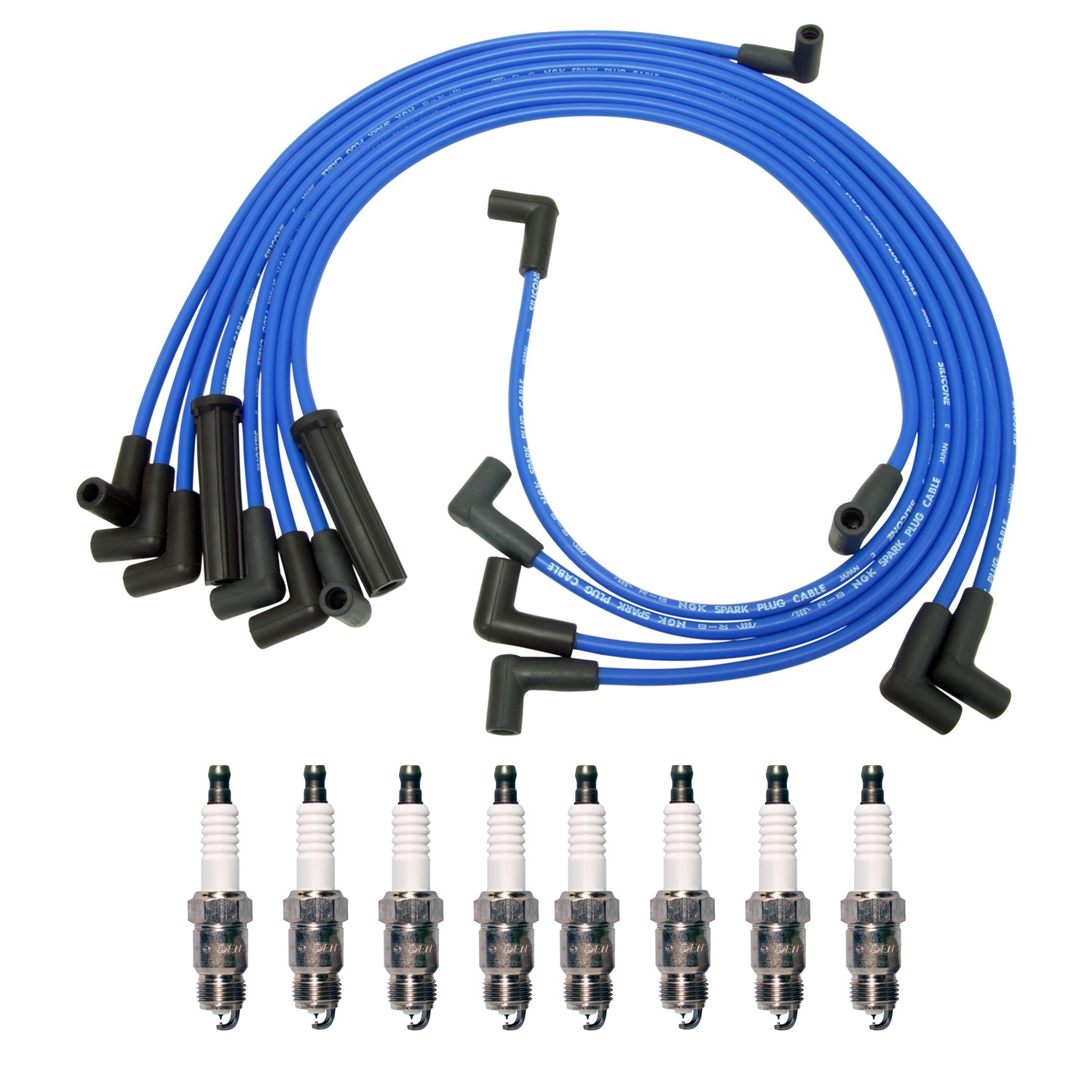 NGK 8mm Wire Set 8 Denso Iridium Spark Plug Kit For Bonneville C10 C1500 C20 V8