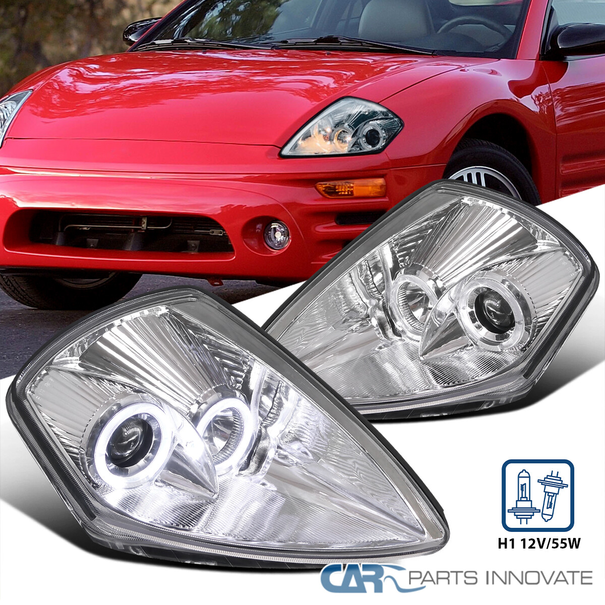 Fits 00-05 Mitsubishi Eclipse Halo Clear Projector Headlights Lamps Left+Right