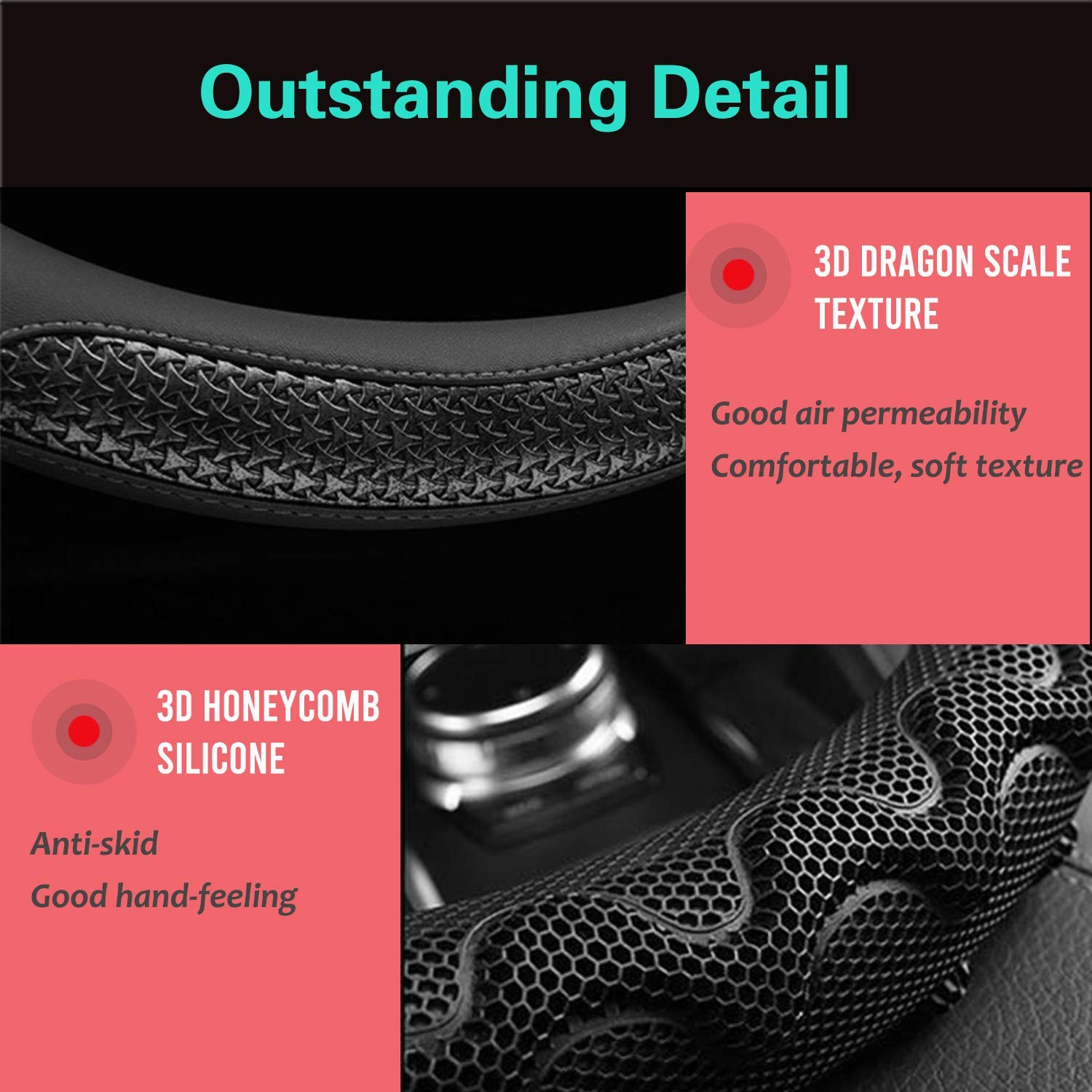 PINCTROT Steering Medium(Standard) Size[14 1/2”-15”], 3.Black (All Black)