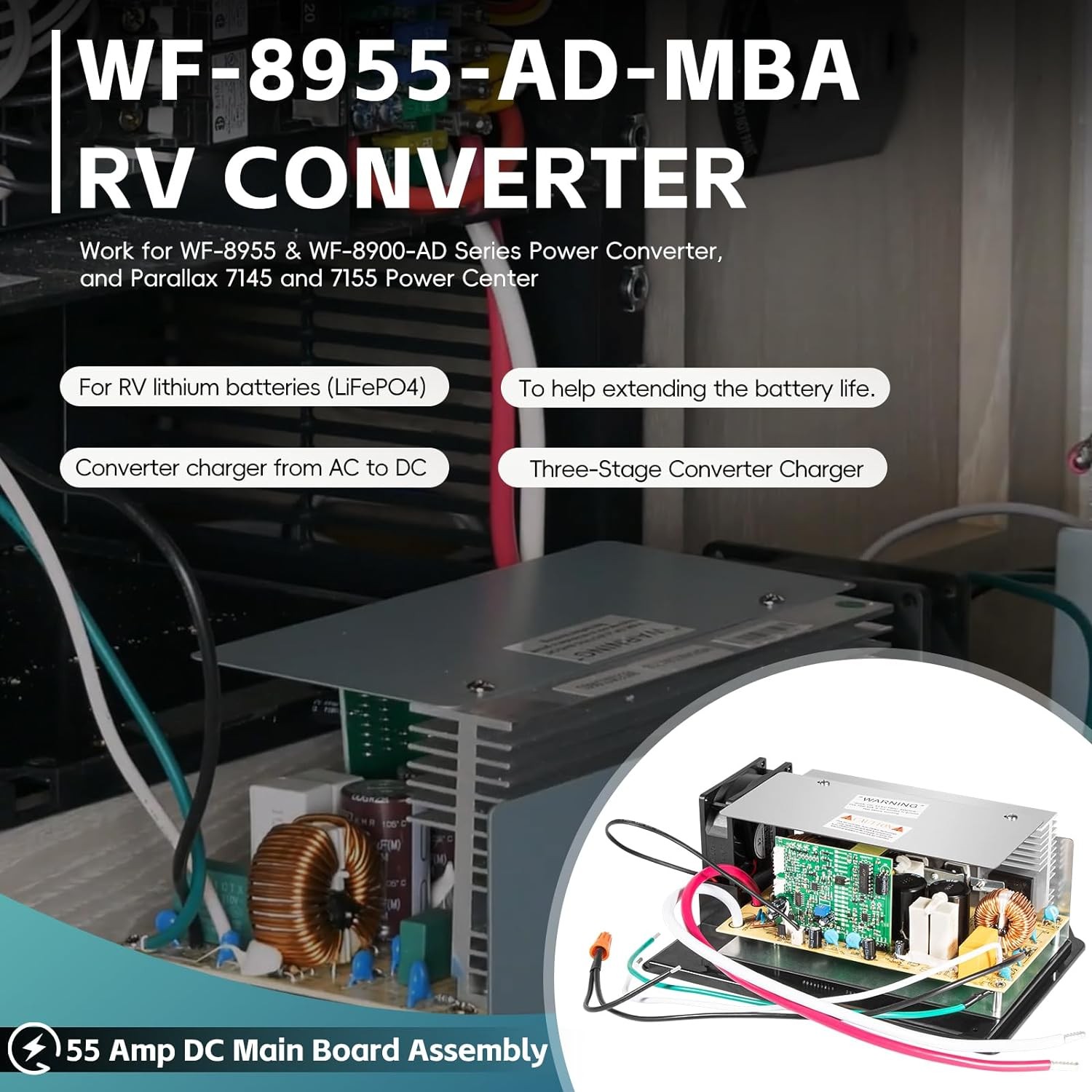 For WFCO WF-8955-AD-MBA Converter Lower Main Board Assembly 55A, 105-130VAC 950W