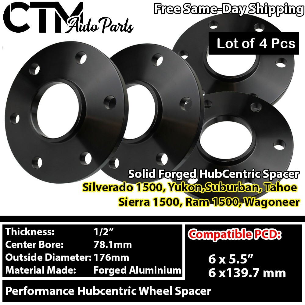 4x 1/2″ thick 6×5.5″ (6×139.7) Hubcentric Wheel Spacer Silverado Suburban Tahoe