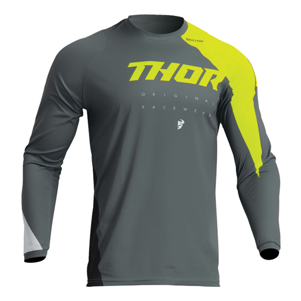 Thor Sector Edge Gray and Acid Green MX Off-Road Jersey Youth Sizes 2XS – XL