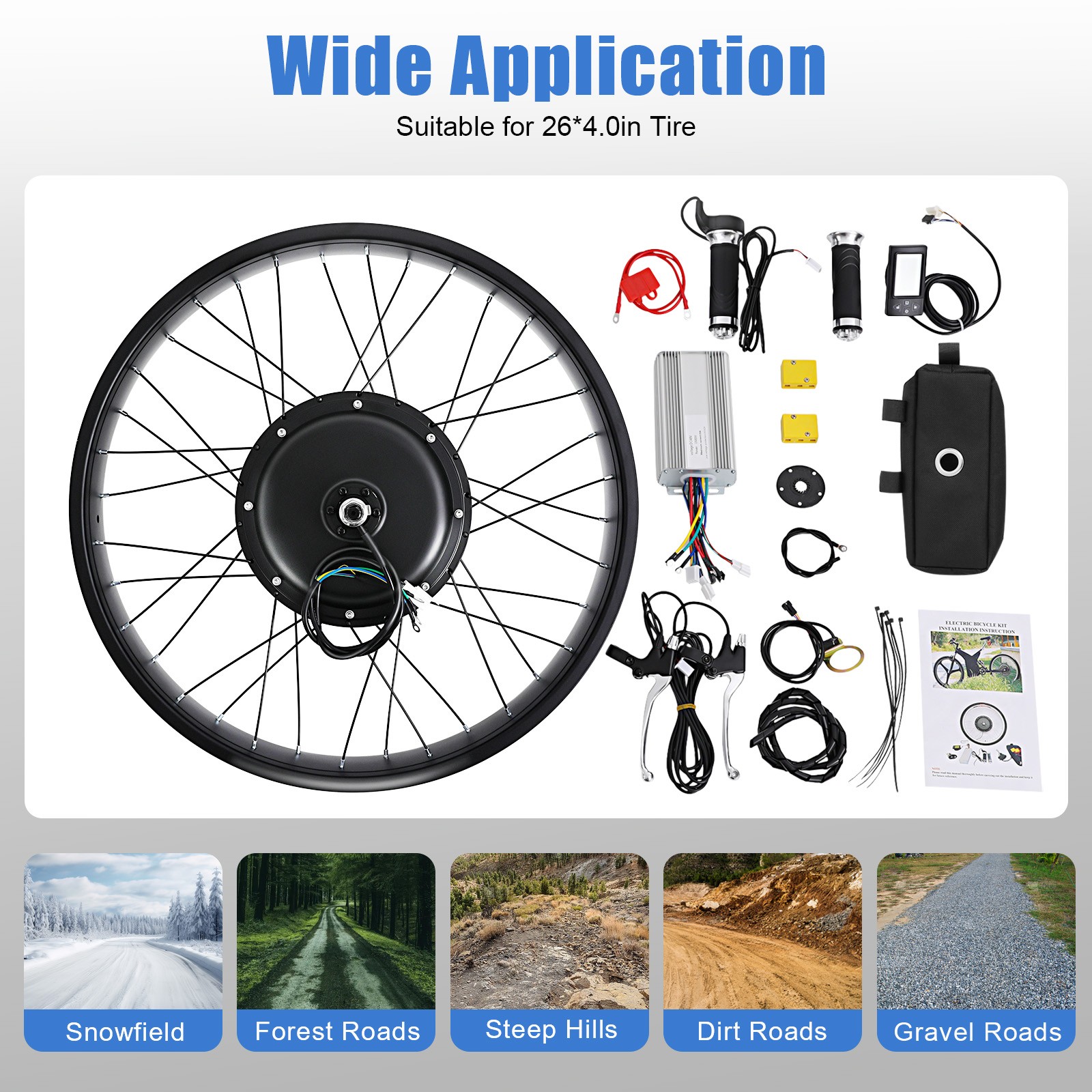 Ebike 48V 1500W 26″ Fat Tire Rear Wheel Conversion Kit, Hub motor with LCD