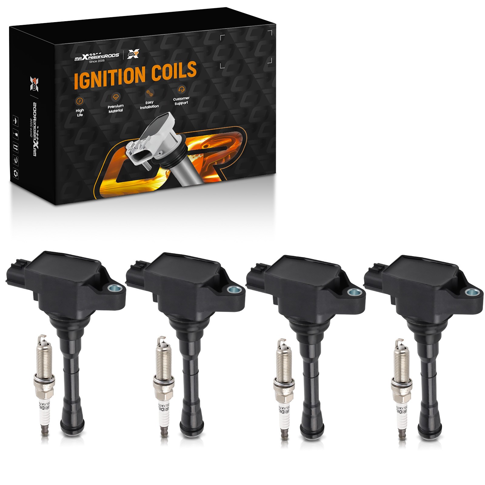 4pcs Ignition Coils + 4pcs Spark Plugs For Nissan Juke 1.6L L4 11-17 UF659 91215