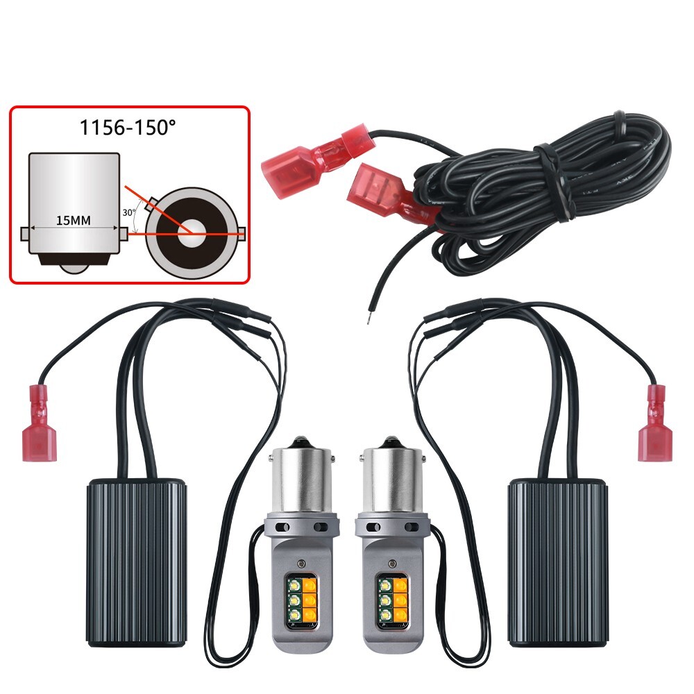 1156 1157 No Error White Amber Switchback LED Front Turn Signal Light Bulbs DRL
