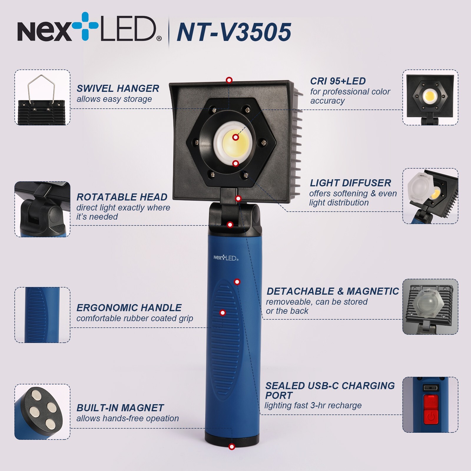 NextLED NT-V3505 Rechargeable Ceramic Coating Application Light, CRI 95, 1000 LM