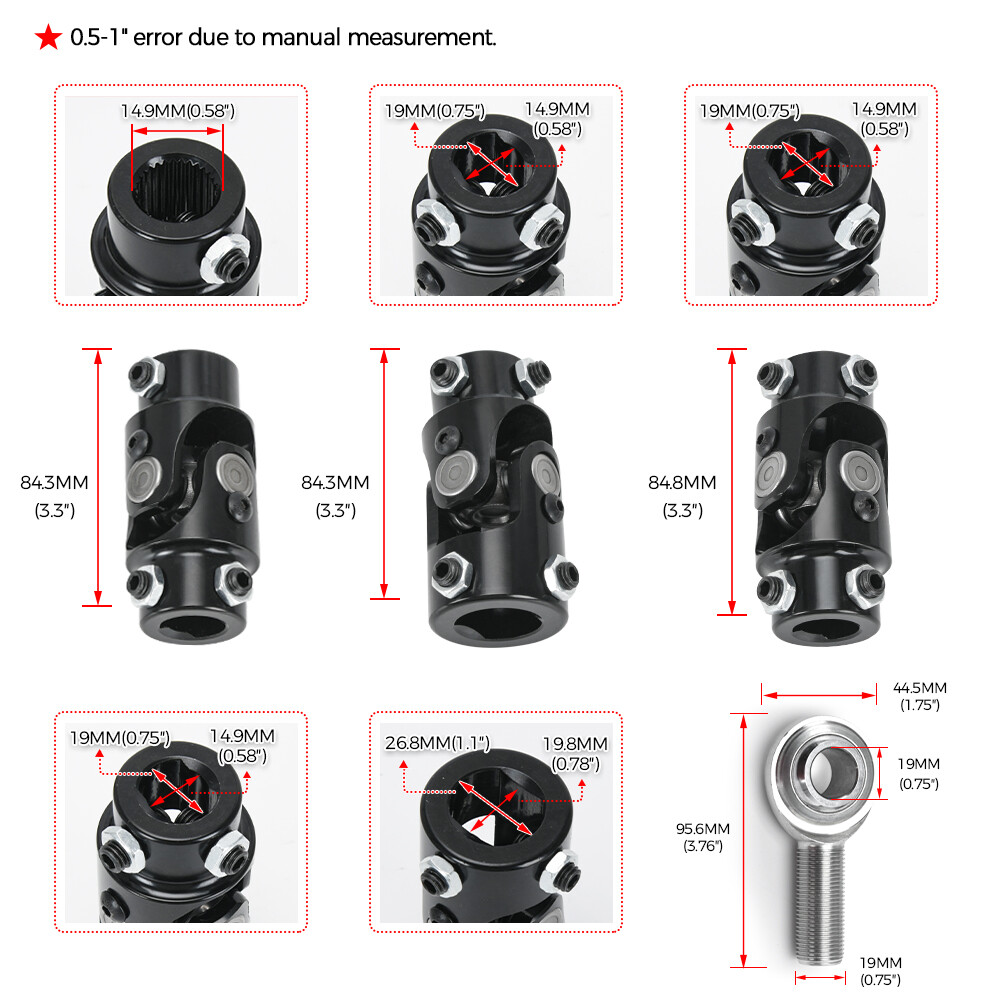 Forr GM Box 3 BK U Joint 36″ Solid Steel Steering Shaft 1″DD + 3/4″-30 X 3/4″DD