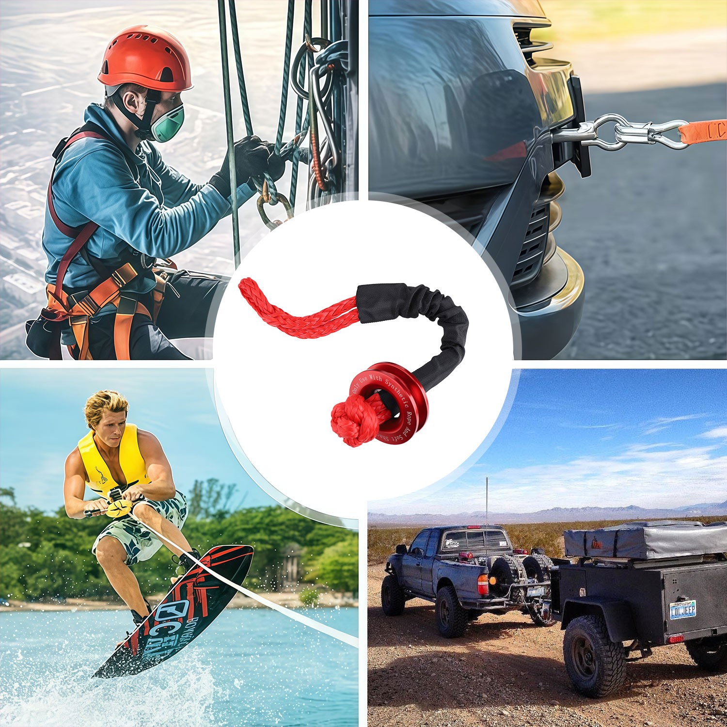 2x Heavy Duty Recovery Ring Snatch Block Pulley Soft Shackle Tow Winch Rope
