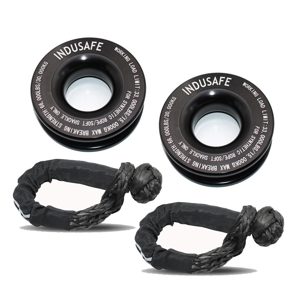2PK Recovery Ring Snatch Block Pulley 66000lbs Soft Shackle Tow Winch Rope Strap