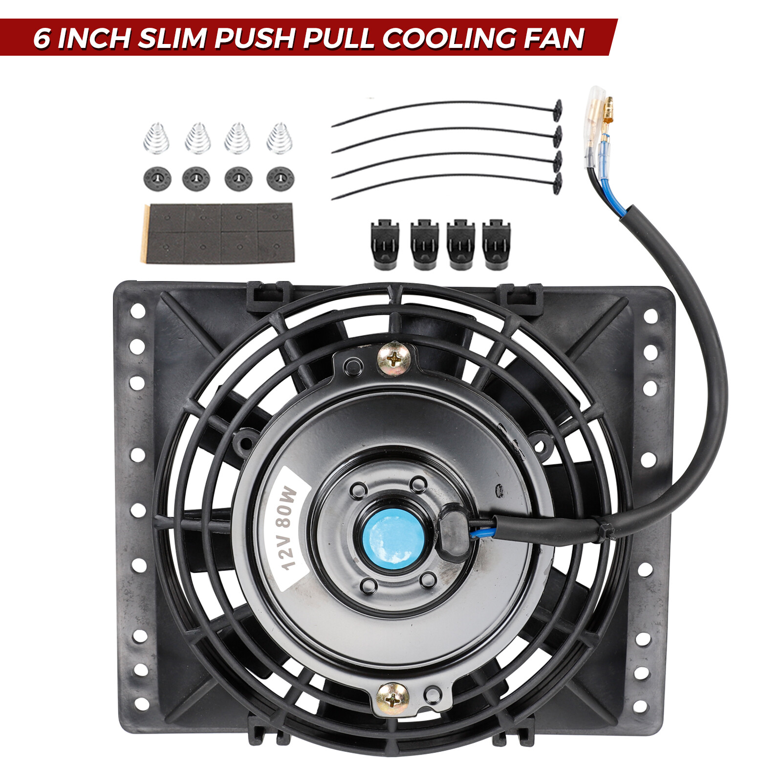 6” Inch Slim Push Pull Electric Radiator Cooling Fan 650CFM Mount Kit Universal