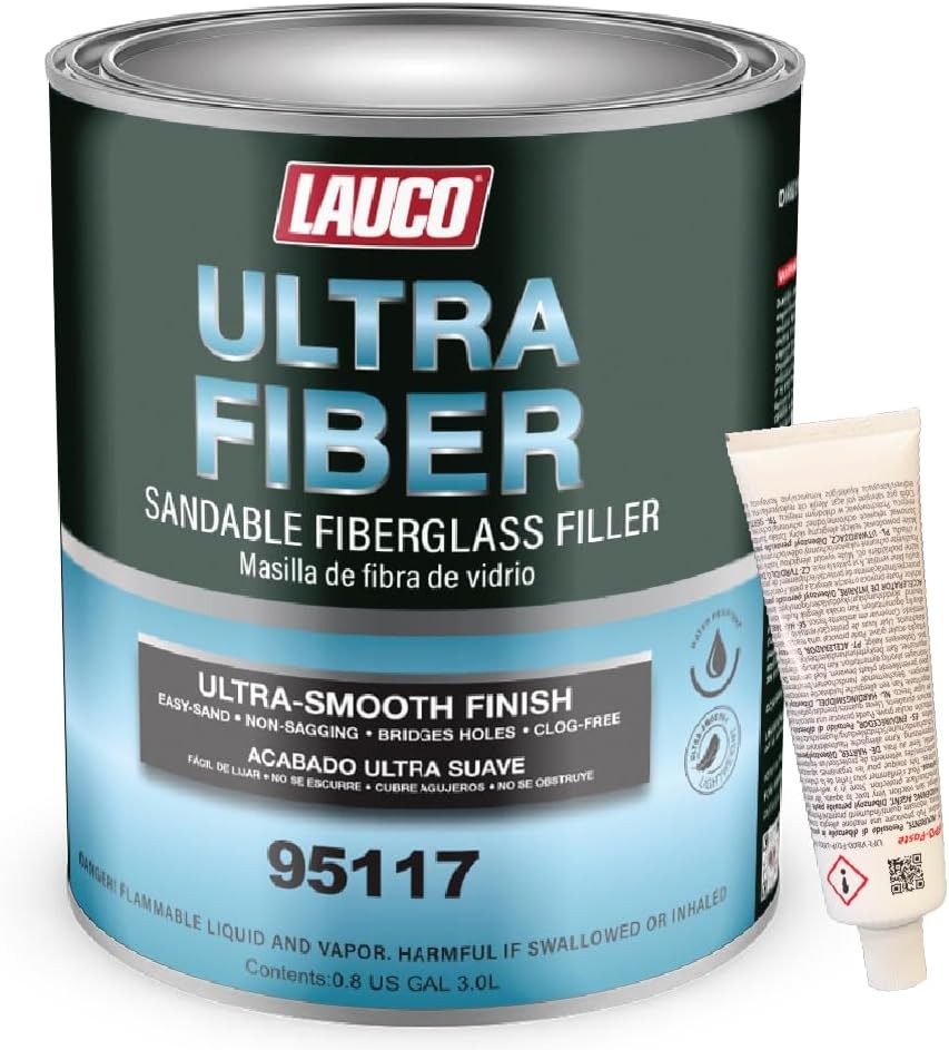 LAUCO Ultra Fiber Sandable Fiberglass Filler,Putty,Bridges Holes,3 Liters 95117