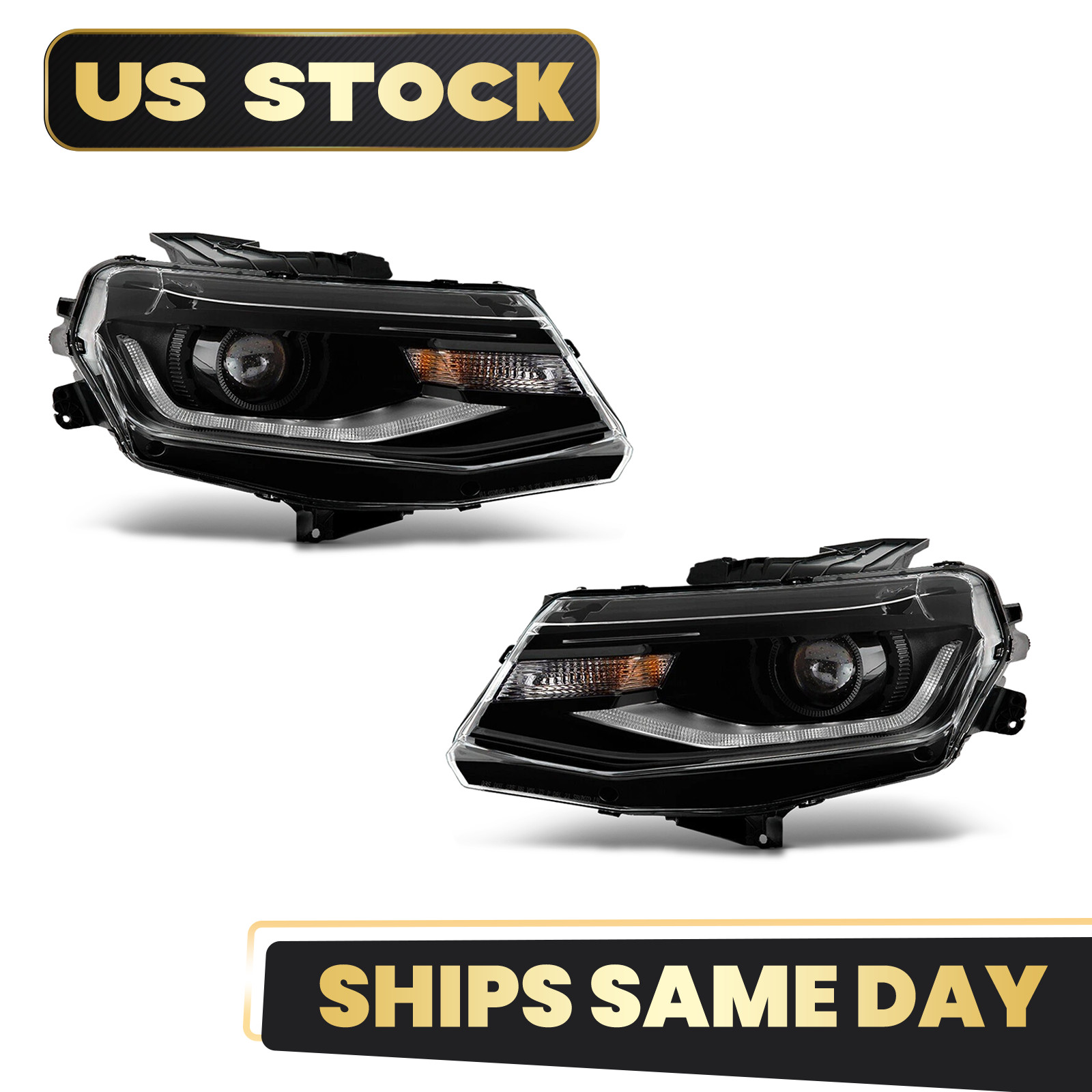 HID Headlight For 2016-2024 Chevy Camaro w/Bulb w/Ballast Left+Right Pair