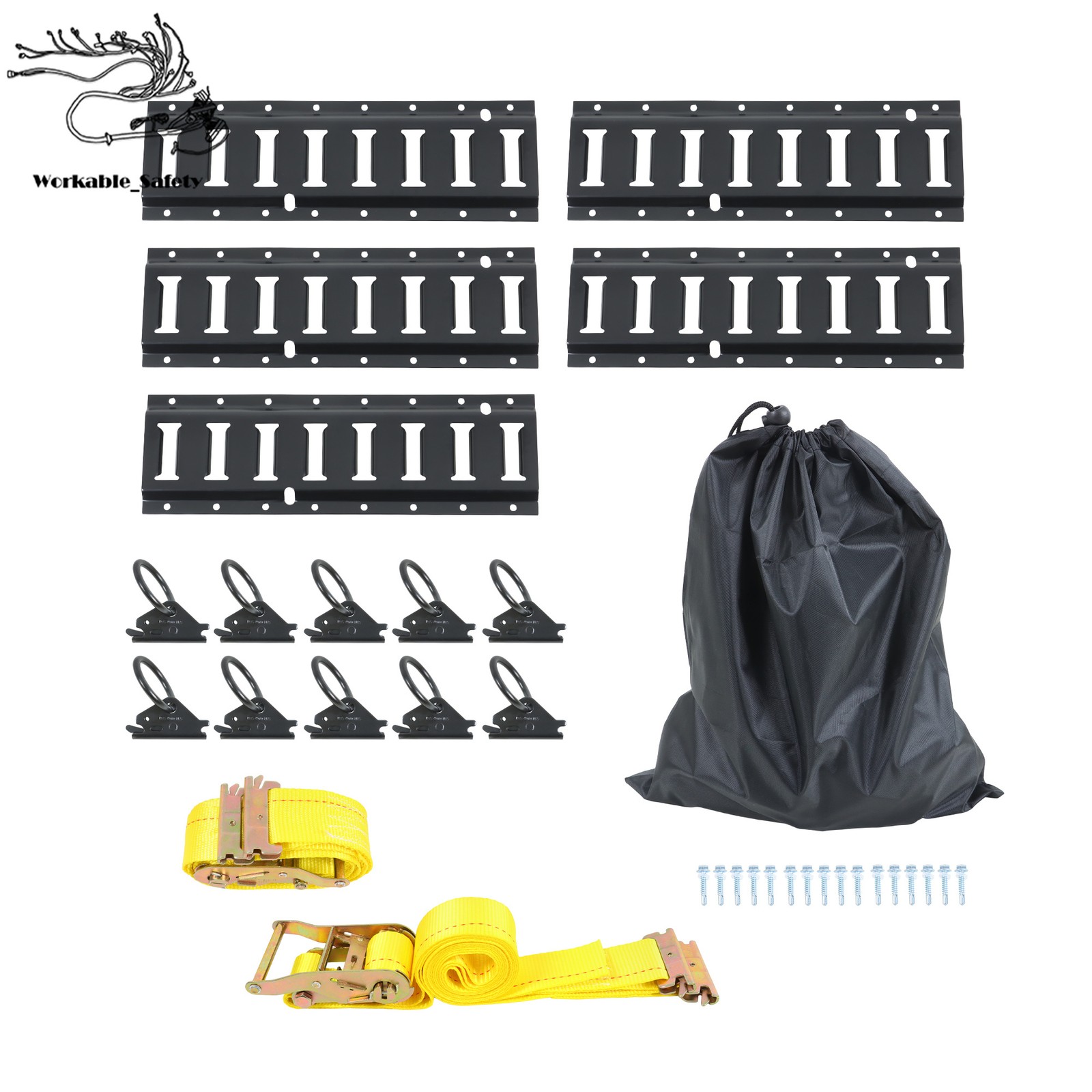 18 Pack 1.3′ E-Track Rail Set, Black Powder Coated Finish For Trailers & Vans