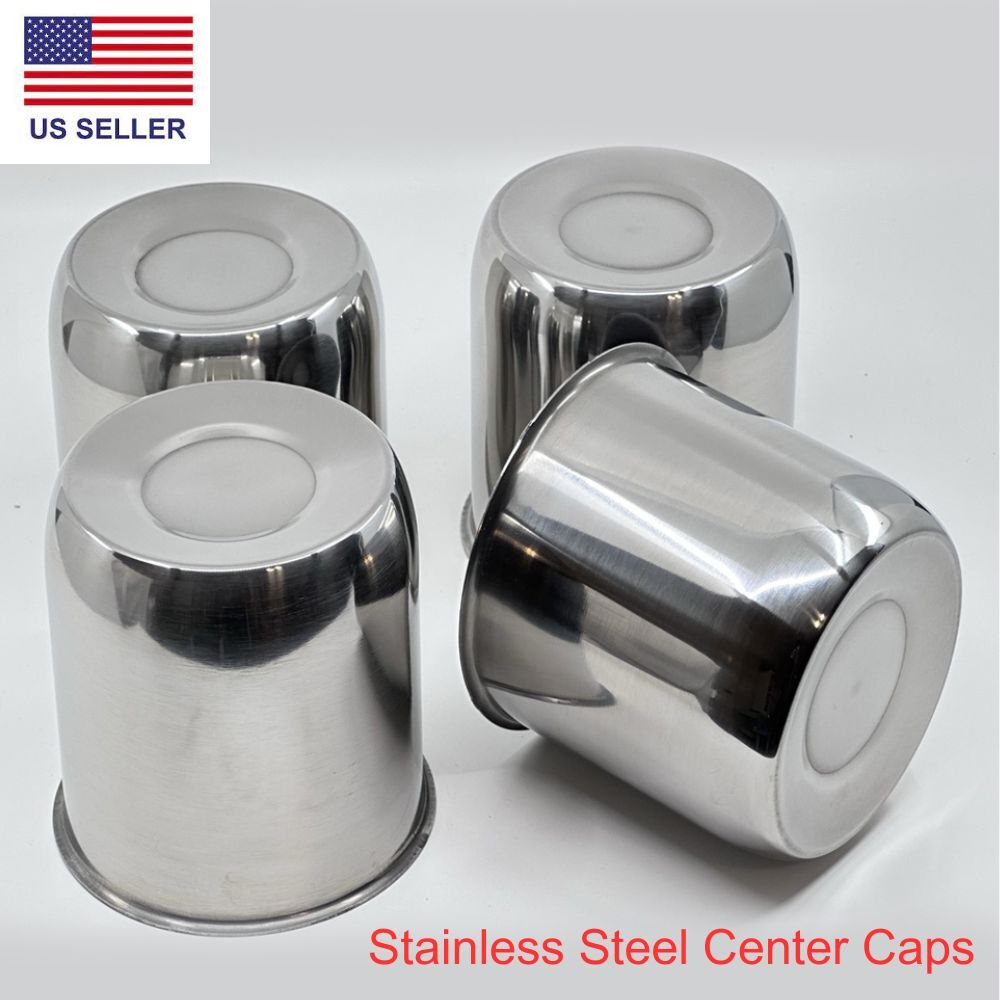 4 Chrome Stainless Steel Push Through Center Caps For 4.25″ Trailer Rims Bore