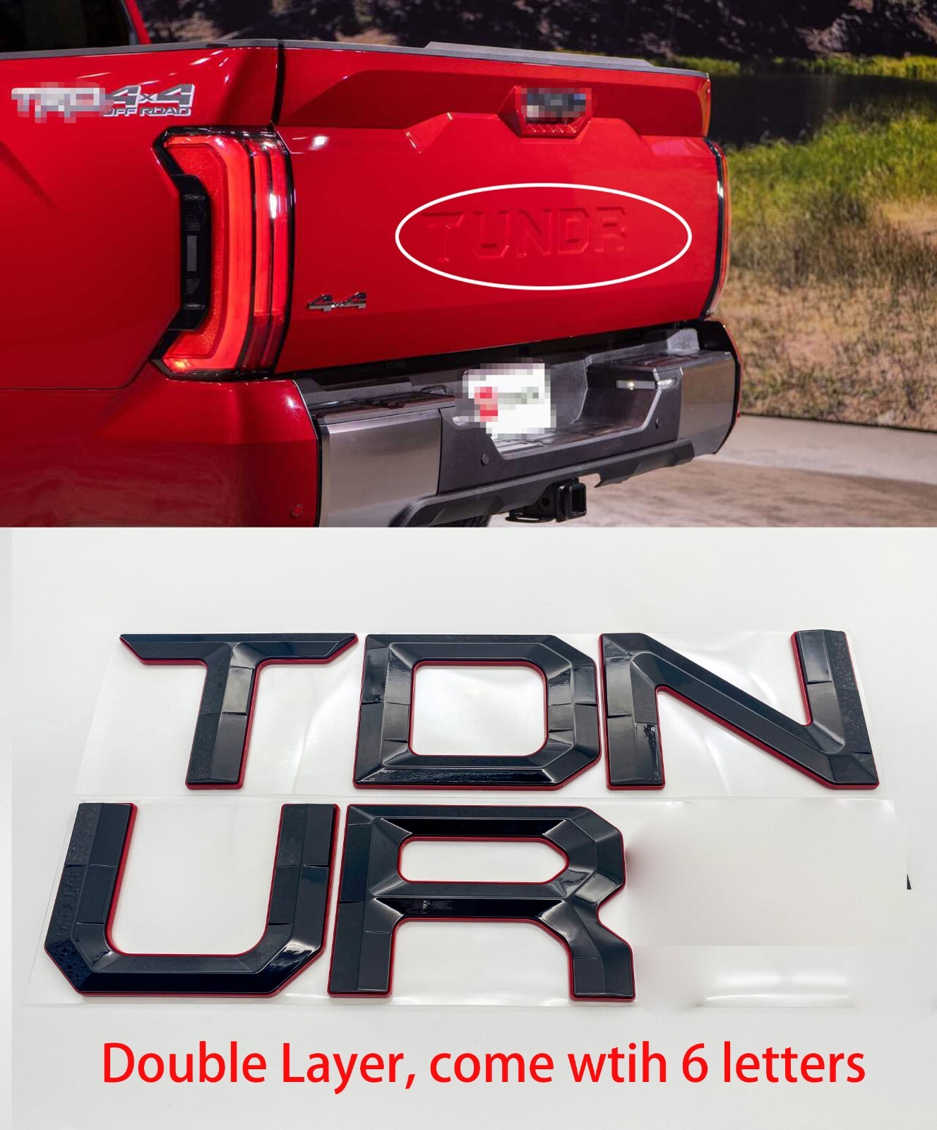 Black Red outline Emblem compatible TOYOTA 2022 2023 TUNDRA Tailgate Letters