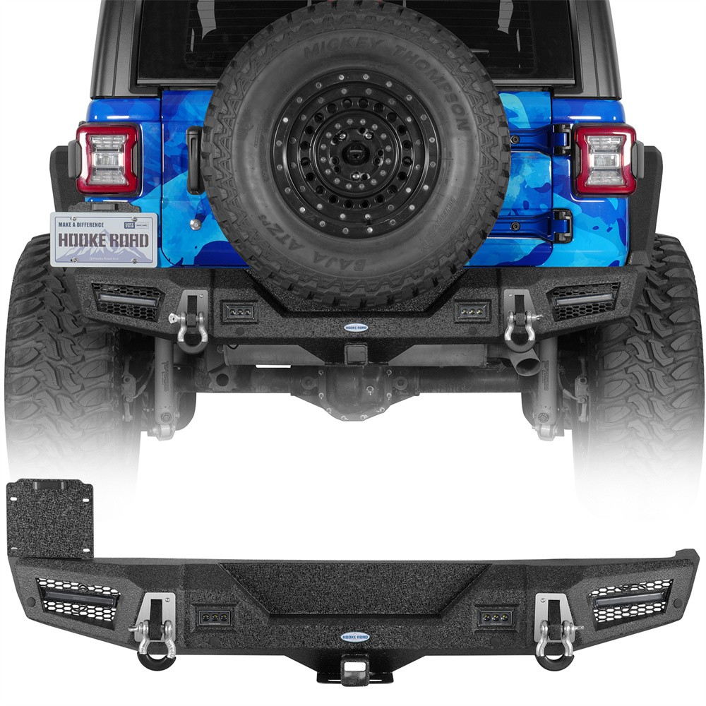 Fit 2018-2026 Jeep Wrangler JL Rear Back Bumper w/ 2″ Hitch Receiver & D-rings
