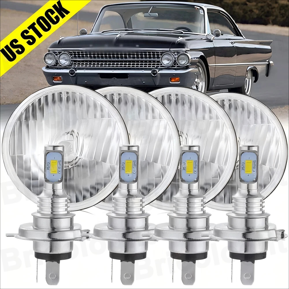4pcs 5.75″ 5-3/4 inch Round LED Headlights Hi-Lo for Ford Galaxie 500 1962-1974+