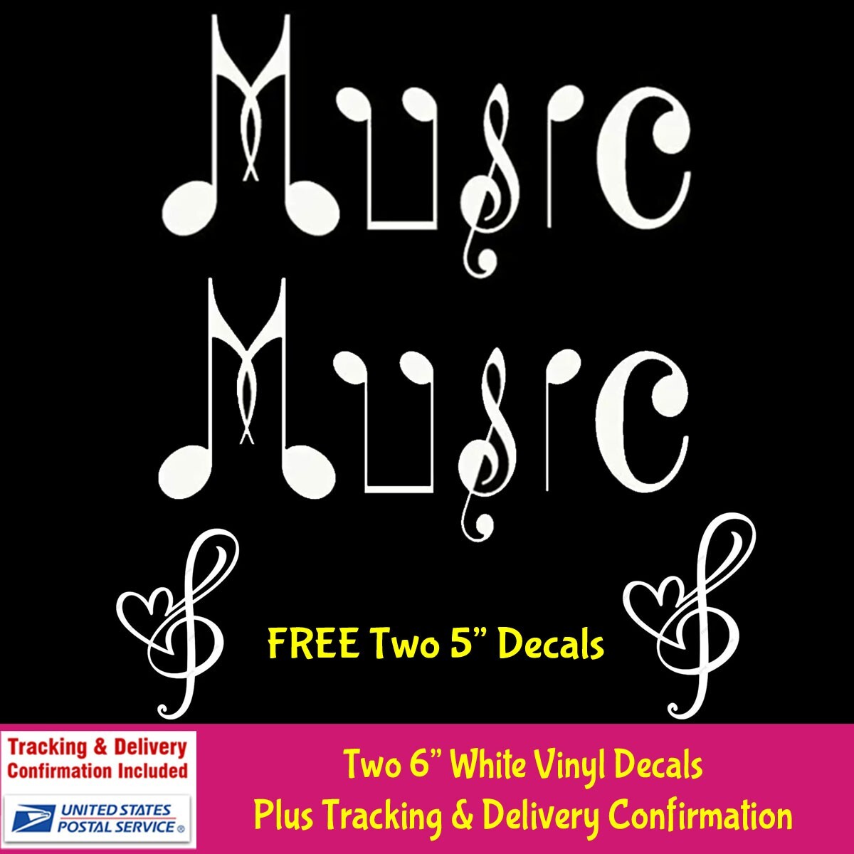Music Notes Two White Vinyl Decals Car Truck Windows laptop notebook