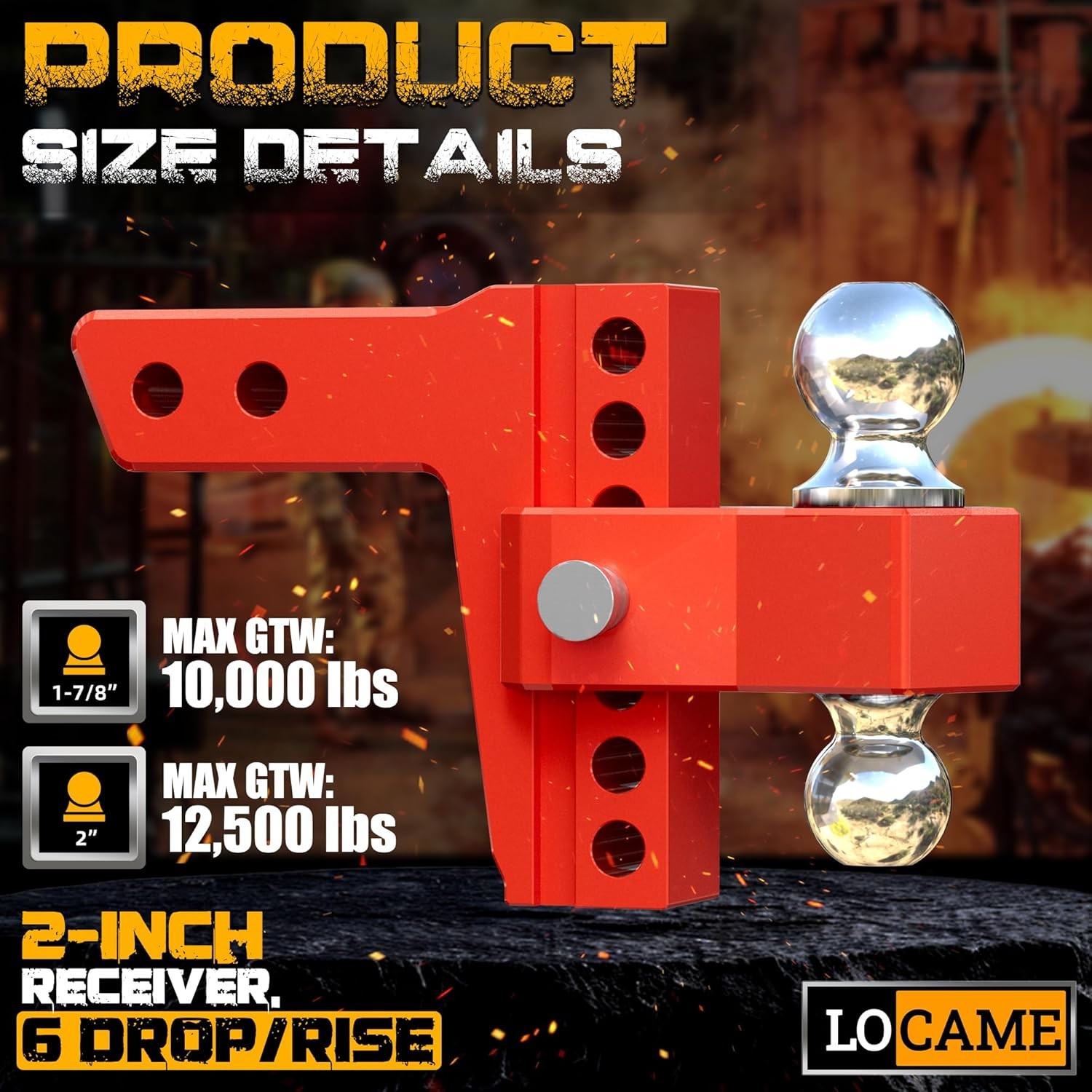 Adjustable Trailer Hitch 2″ Receiver 6″ Drop 12500 lb Dual Ball Heavy Duty