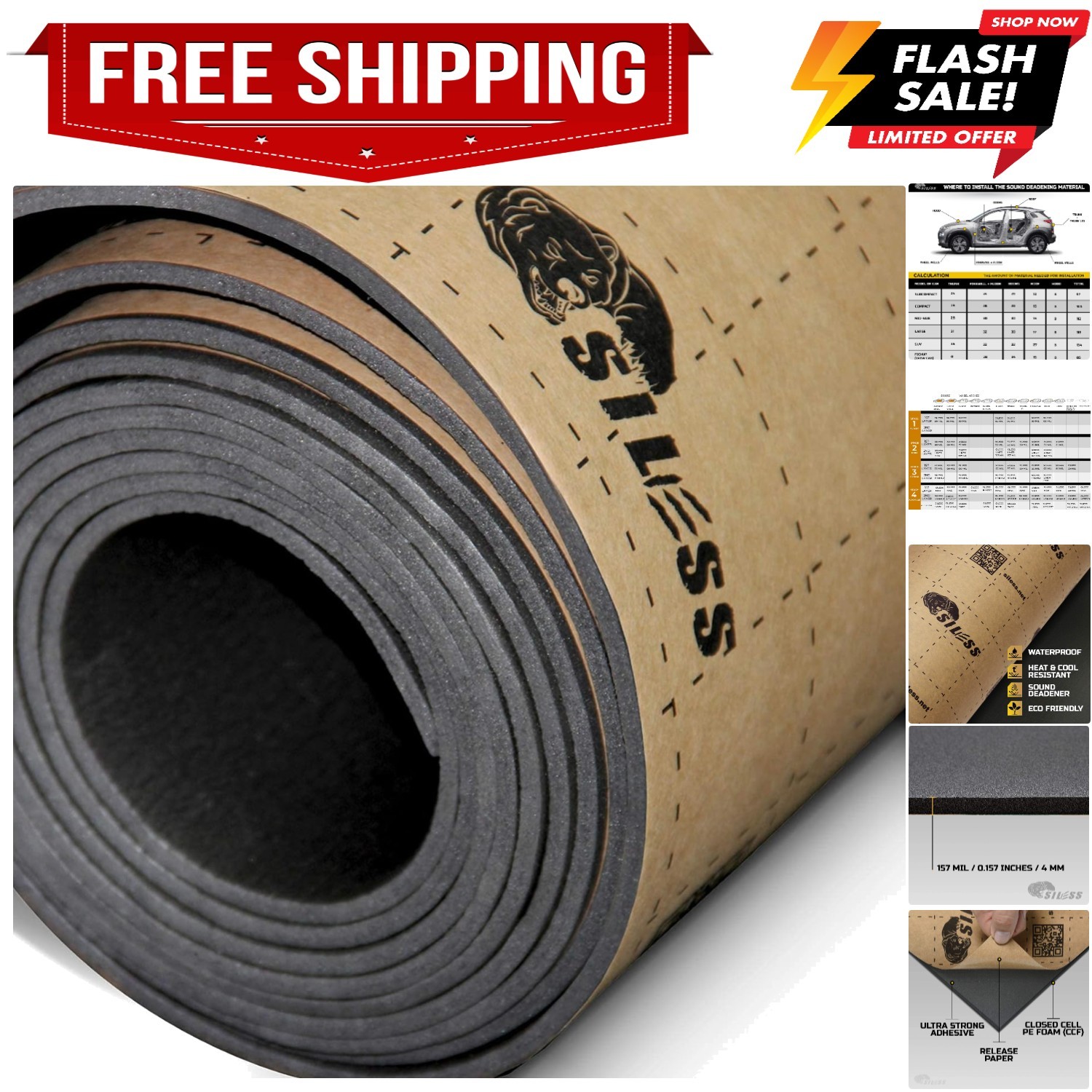 Liner 157 4 mm mil 36 sqft Car Sound Deadening Closed Cell Foam & Heat Insula…