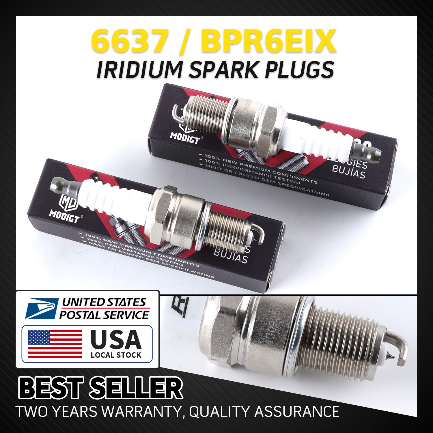 Set of 2 Premium OEM 6637 BPR6EIX Iridium Spark Plugs- New and High Quality