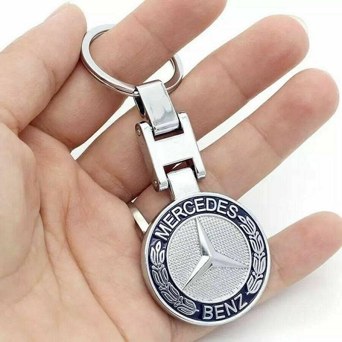 MERCEDES BENZ Keyring – fob keychain – blue steel double sided – FREE SHIP