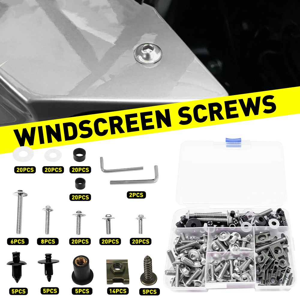 Motorcycle 190xSilver Fairing Bolts Body Work Fastener Screws Nut Clips Full Set