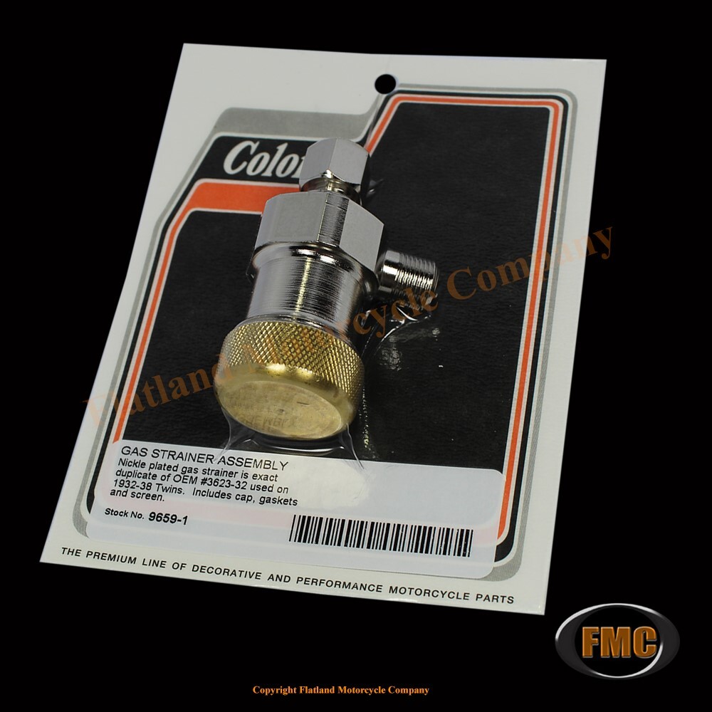 Colony 9659-1, Gas Strainer Assembly, 1932-38 Twins, P/N 3623-32, Nickel Plated