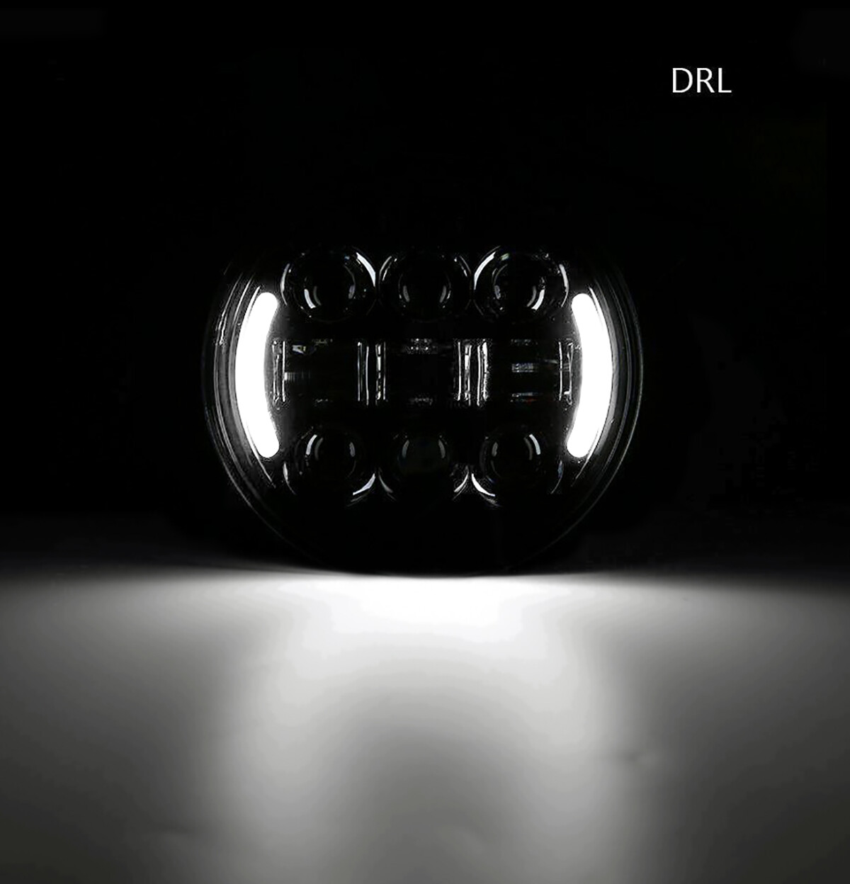 5-3/4″ 5.75inch Round Motorcycle LED Headlight with DRL Amber Turn Signal Black