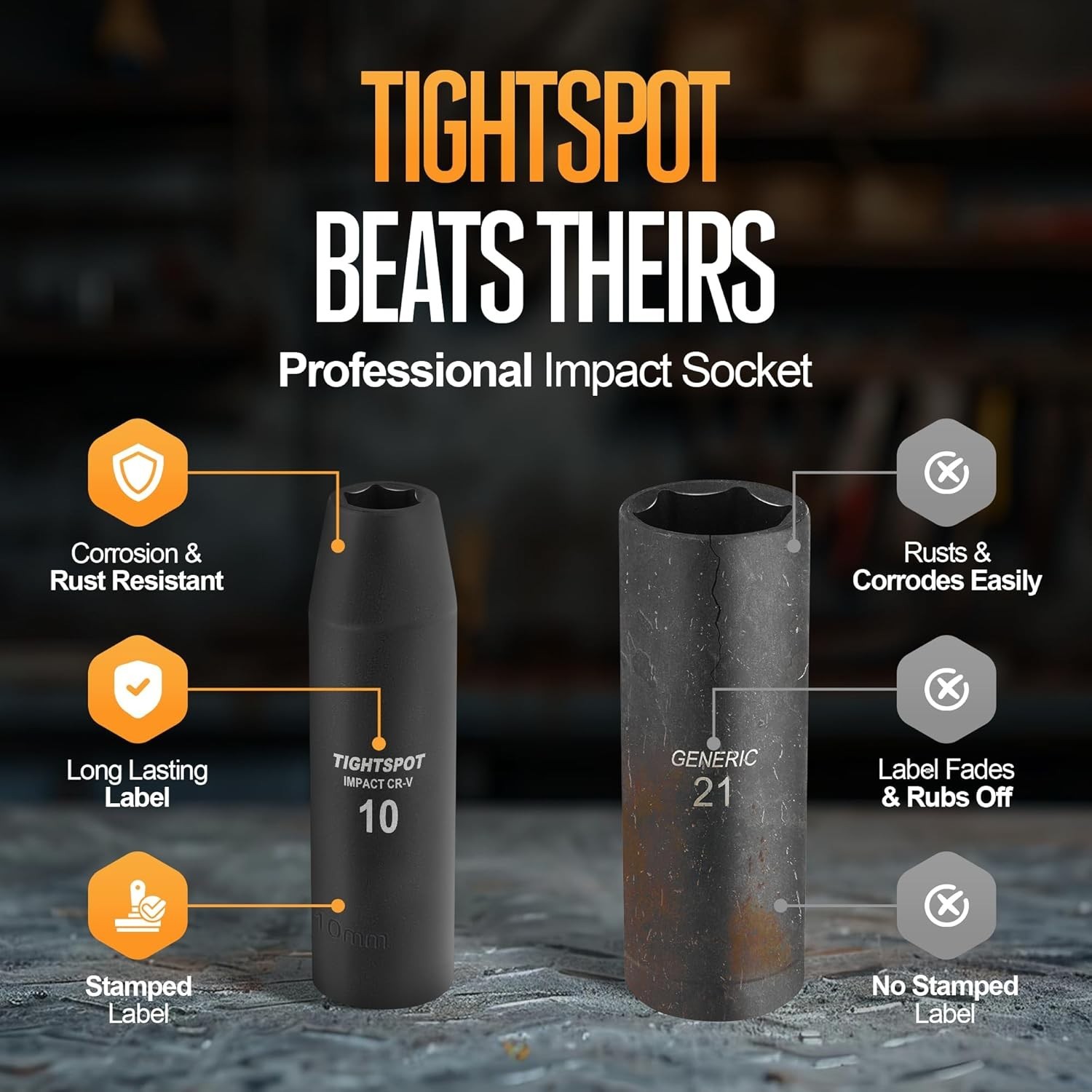 Drive 10mm Deep Impact Socket, 6 Point, Manganese Phosphate