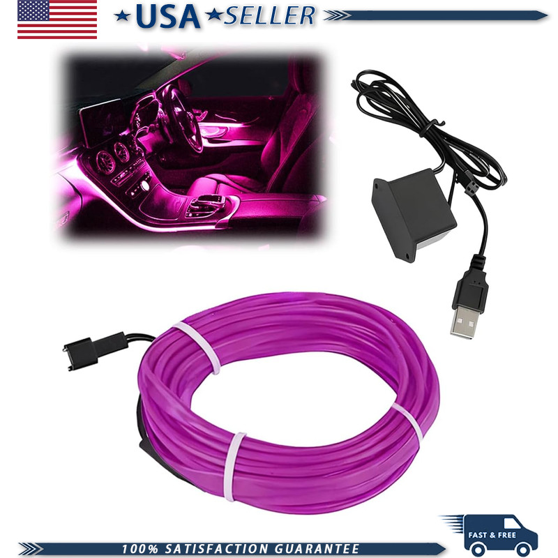 EL Wire Interior Car LED Strip Lights – 5V 16FT USB Purple Neon Light Strip Sewi