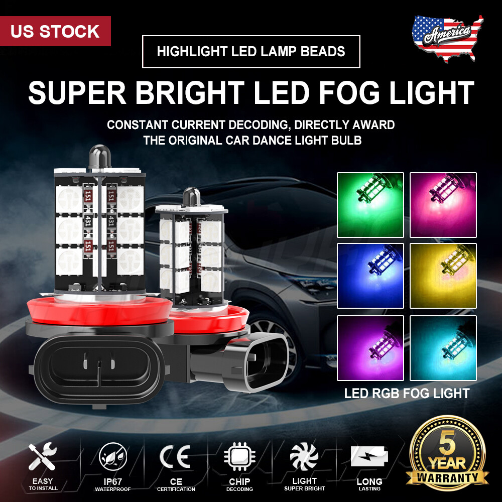 LED Car Fog Light Bulb H8 H9 H11 Light 16 Color Changing RGB Remote High Power